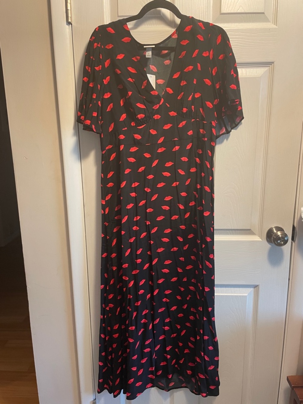 a new day Black Maxi Dress with Red Lip Print